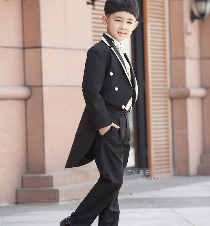 2018 high quality Children Black Tuxedo Set Costume Birthday Fashion Casual Formal Boy Wedding Suits Blazers 4PCS Set