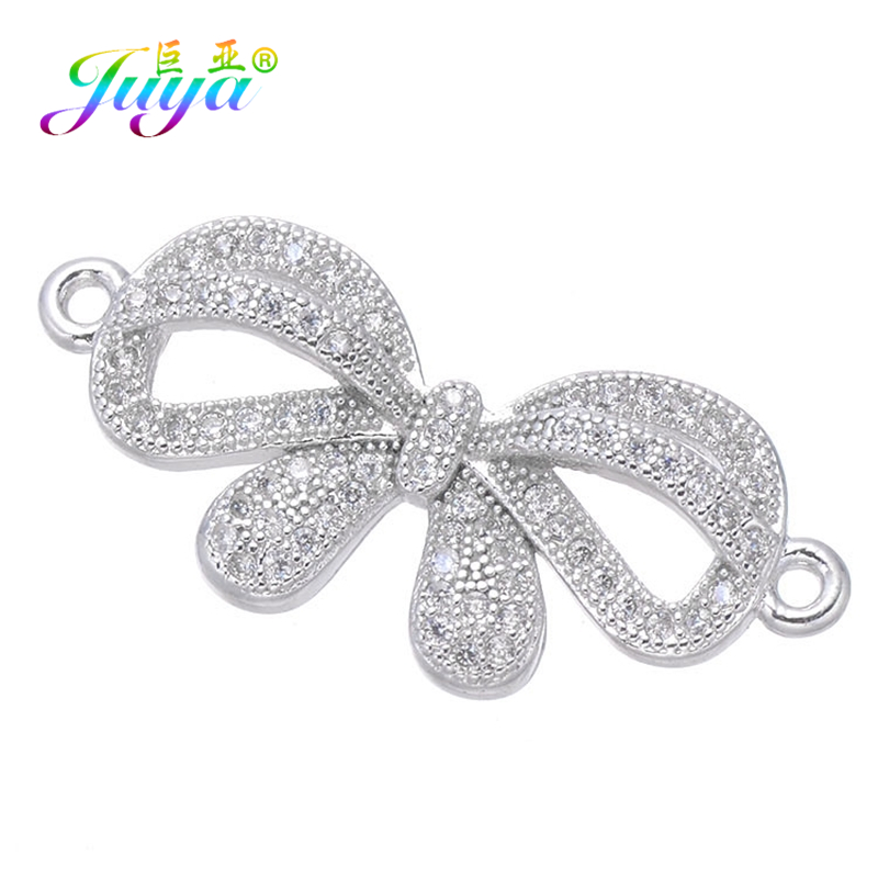 Juya DIY Bracelet Components Supplies Micro Pave Zircon Bowknot Connectors Accessories For Fashion Needlework Jewelry Making