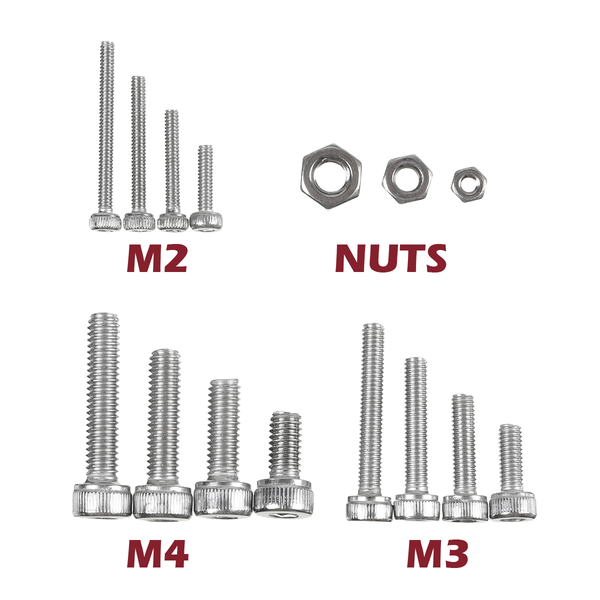 500/1080pcs M2 M3 M4 M5 Hex Socket Screw Set Carbon Steel Flat Round Cap Head Screws Bolts and Nuts Assortment Kit w/Storage Box