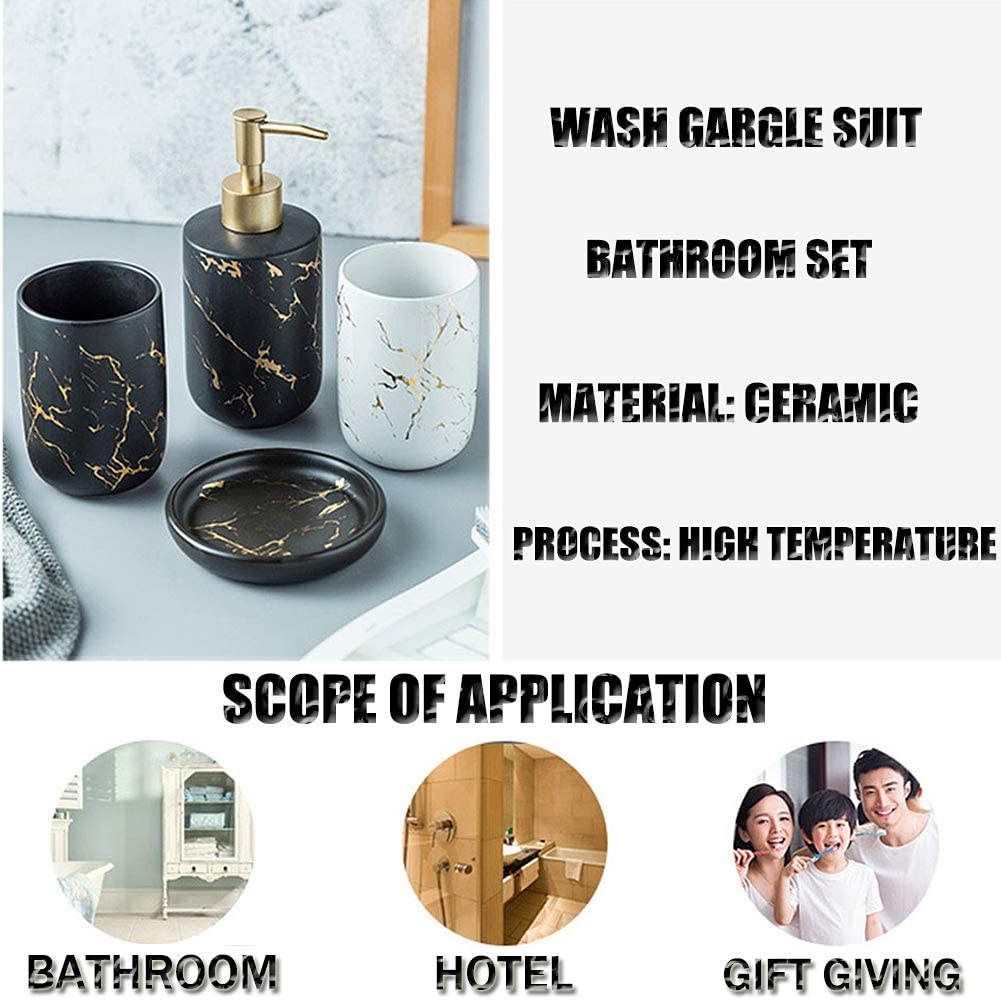Bathroom Wash Accessory Set European Ceramic Marble Soap Dispenser Pump Bottle Home Couple Mouthwash Cup Soap Dish Washing Tools