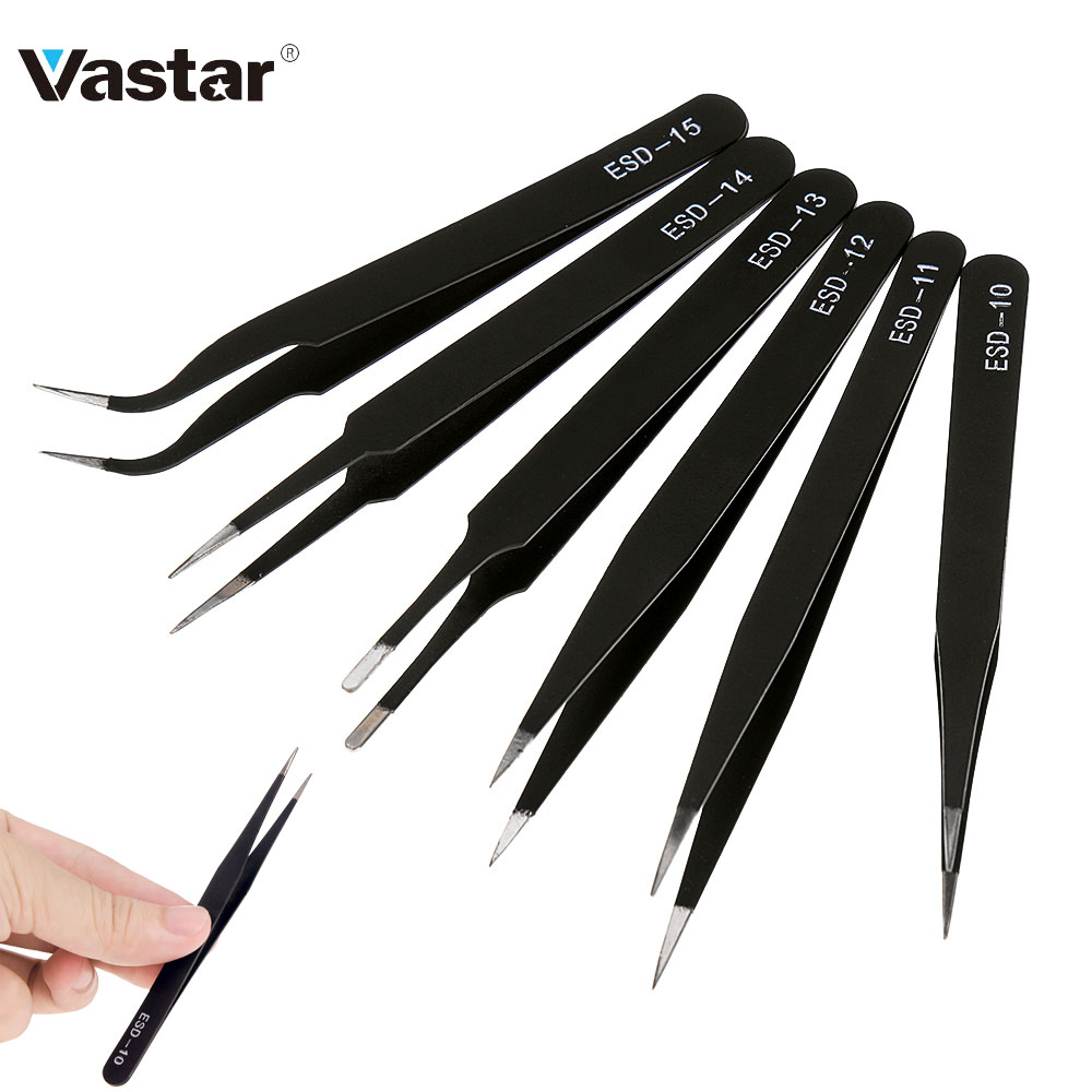 6 Pcs ESD Anti-Static Stainless Steel Tweezers Set Maintenance Repair Tool Kit Anti Static Model Making Tool Hand Tool Set