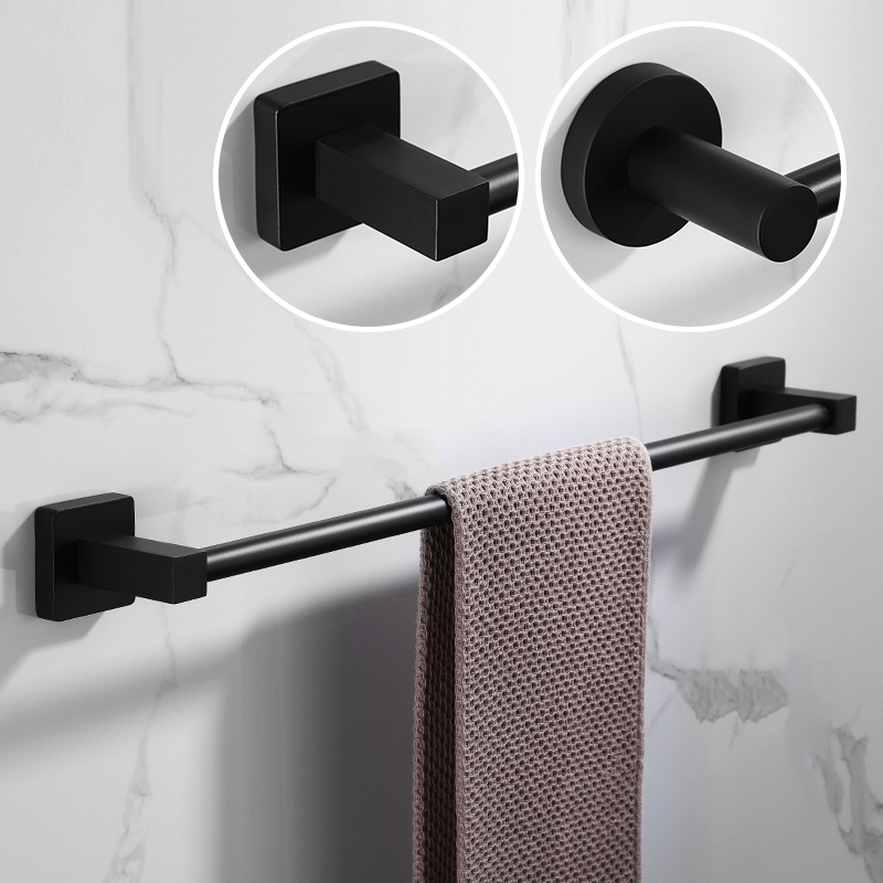 Bathroom Black Towel Rack Wall-mounted Black Toilet Space Aluminum Towel BarStorage Rail Shelf Bathroom Accessories