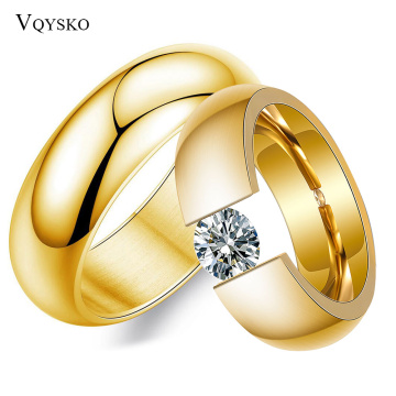 Custom Gold Color Wedding Bands Couple Ring for Women Men Jewelry Christmas Gift Stainless Steel Engagement Rings Anniversary