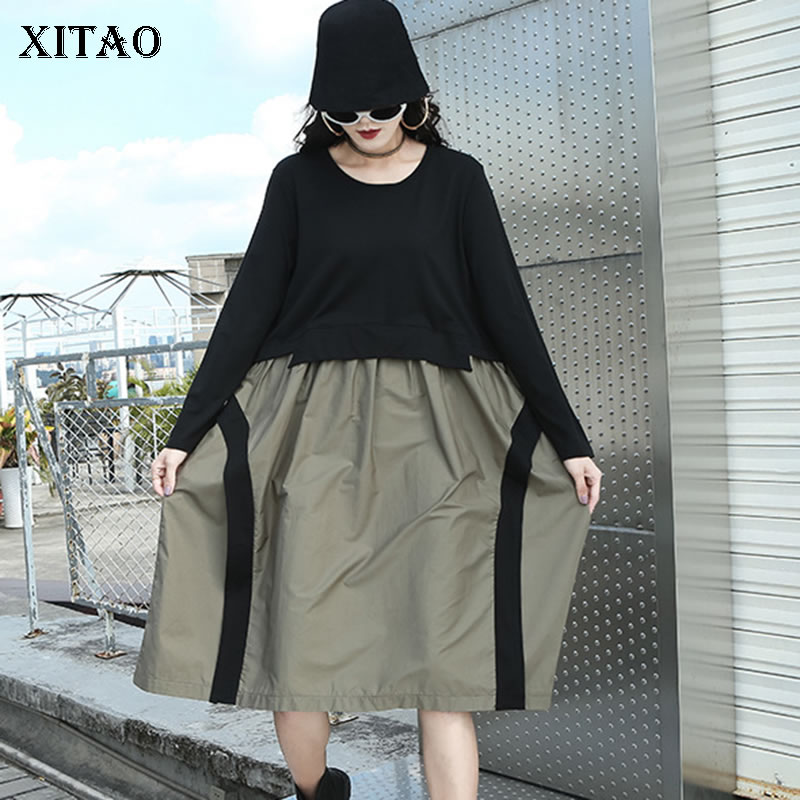 XITAO Patchwork Hit Color Dress Women 2020 Autumn Casual Fashion New Style Temperament O Neck Full Sleeve Women Clothes ZP2604