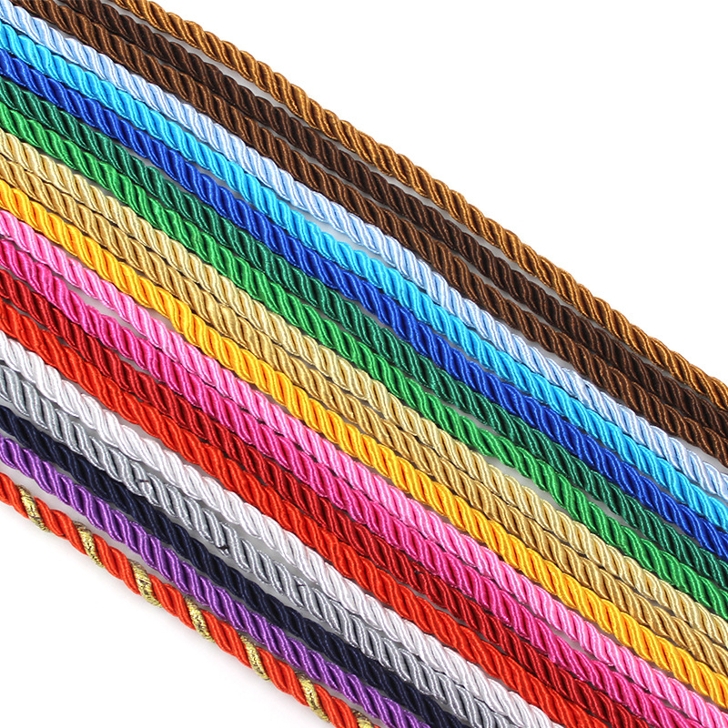 10 meters 3mm 3 Shares Twisted Cotton Nylon Cords Colorful DIY Craft Braided Decoration Rope Drawstring Belt Accessories JK2020