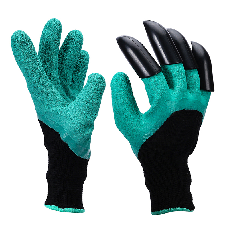 Rubber Garden Gloves with 4 ABS Plastic Fingertips Claws for Gardening Raking Digging Planting Latex Work Glove tools GT036