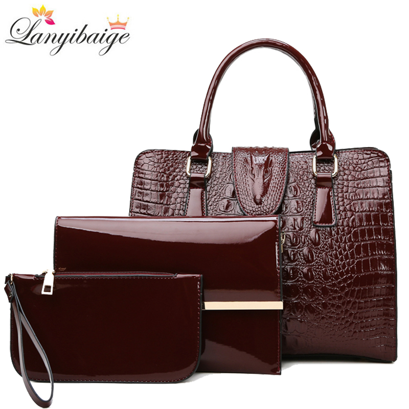 New 3 Sets Women Handbags Crocodile Pattern Leather Handbags Brand Shoulder Messenger Bags for women 2021 Purses and Handbags