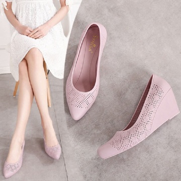 Summer pointed Toe Hollow Shallow High Heels Women Sandals Cover Heels Slip On Cut Out Wedges Heels Lady Jelly Shoes 190415