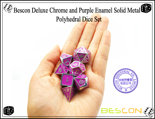 Bescon Deluxe Chrome and Purple Enamel Solid Metal Polyhedral Role Playing RPG Game Dice Set (7 Die in Pack)-7