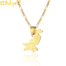 Ethlyn Pakistan Map Pendant Necklaces Gold Color Pakistani Country Ethnic Map Jewelry Gifts for Unisex P137