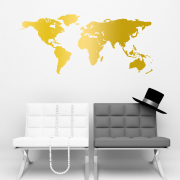 New World Map Vinyl Wall Sticker For Kids Rooms Home Decor Living Room Bedroom Poster Gold Large Carved Vinyl Art Decals Mural