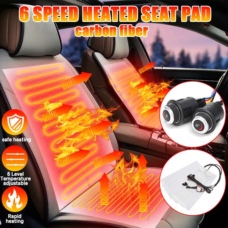 12V Universal 6 Level Carbon Fiber Car Heated heating Heater Seat Pads Winter Warmer Seat Covers Kit 2 Seats 4 Pads Hot Home