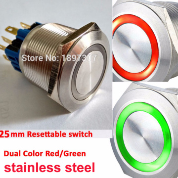 16mm 19mm 22mm 25mm Dual Color Bi-Color RED/GREEN Ring LED 1NO1NC Reset Momentary Anti-Vandal Electric Car Push Button Switch