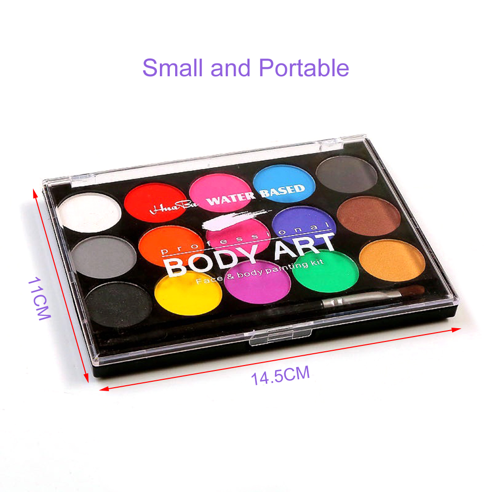 15 Colors Face Body Painting Professional Water Based Glow Paint Non-Toxic with 2 Paintbrush for Makeup Party Art Supplies