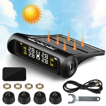Wireless Solar Tpms Car Tire Pressure Temperature Monitoring System Lcd Color Sn with 4 External Sensors