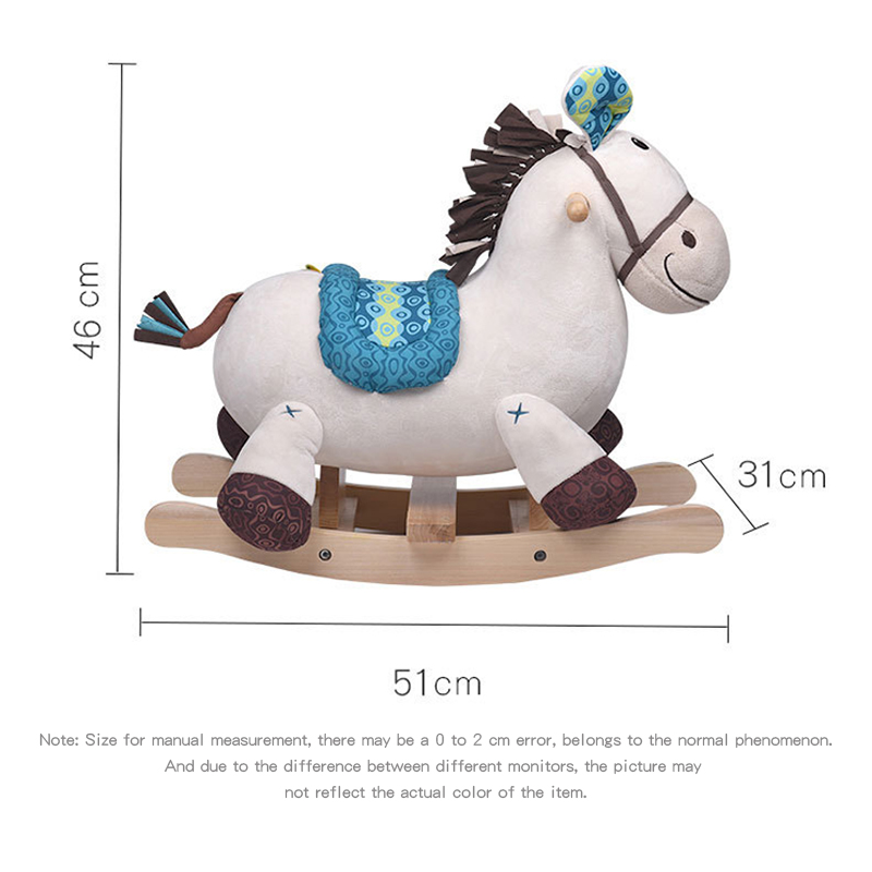 Ruizhi Children Cute plush Animal Trojan Wooden Solid Security Rocking Horse Baby Chair Indoor Kids Toys Gifts 18 Months RZ1124