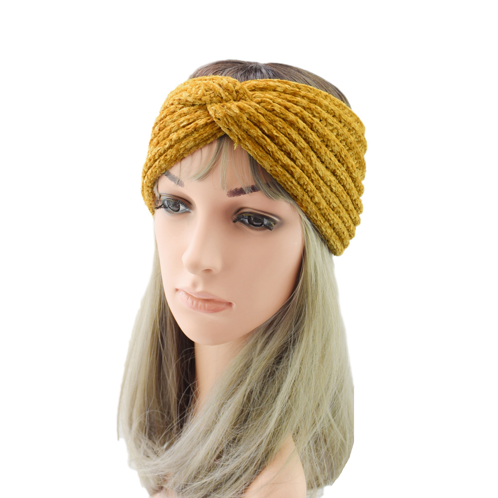 2020 Forehead cross winter knit warm women headbands solid color ladies turban headwear sports hair ribbons hair accessories