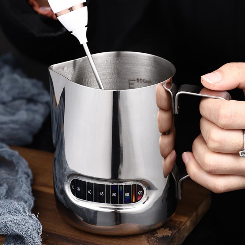 500ml Stainless Steel Milk Jug Barista Craft Coffee Latte Milk Frothing Jug Pitcher With Thermometer For Making Coffee