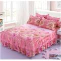 30 3PCS Bed Skirt Flower Printed Fitted Sheet Cover Home Graceful Bedspread Bed Linens Bedroom Decor Mattress Cover Pillowcase