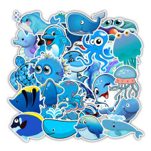 49pcs/lset Waterproof Cute Cartoon Ocean Animals Stickers vinyl refrigerator Suitcase Decoration For MacBook/HP Laptop Decals