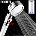 FOHEEL shower head hand shower adjustable 3 mode high pressure shower head water saving one button to stop water filter shower