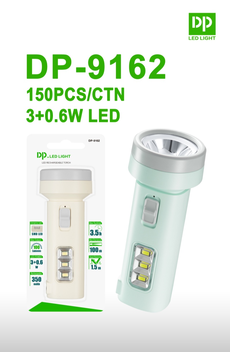 9162-3-Portable Rechargeable LED Torch with 3W Power and Side Light