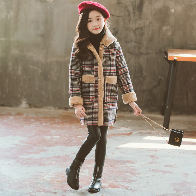 Teens Girls Winter Jacket Fleece Thicken Warm Plaid Coat for Kids Outerwear Long Overcoat Girls Clothing Children Jacket 12 Year