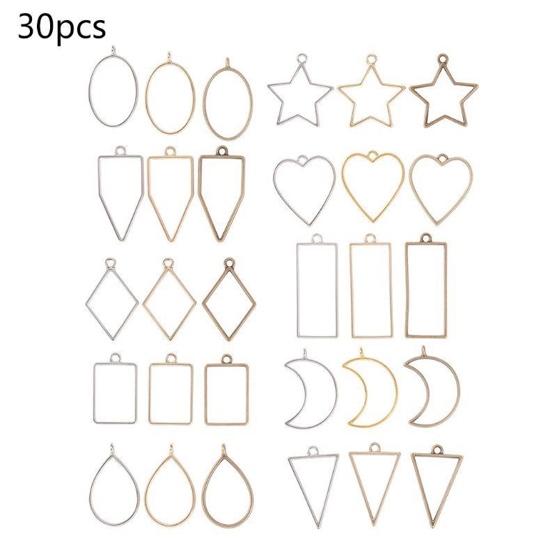 30Pcs Geometric Shape Metal Frame Set DIY Epoxy Resin UV Crystal Silicone Molds