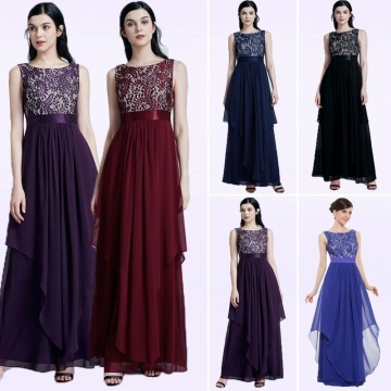 Long Bridesmaids Dresses Plus Size New Elegant A Line Sleeveless Chiffon Wedding Party Gowns With Lace Robe Demoiselle D'honneur