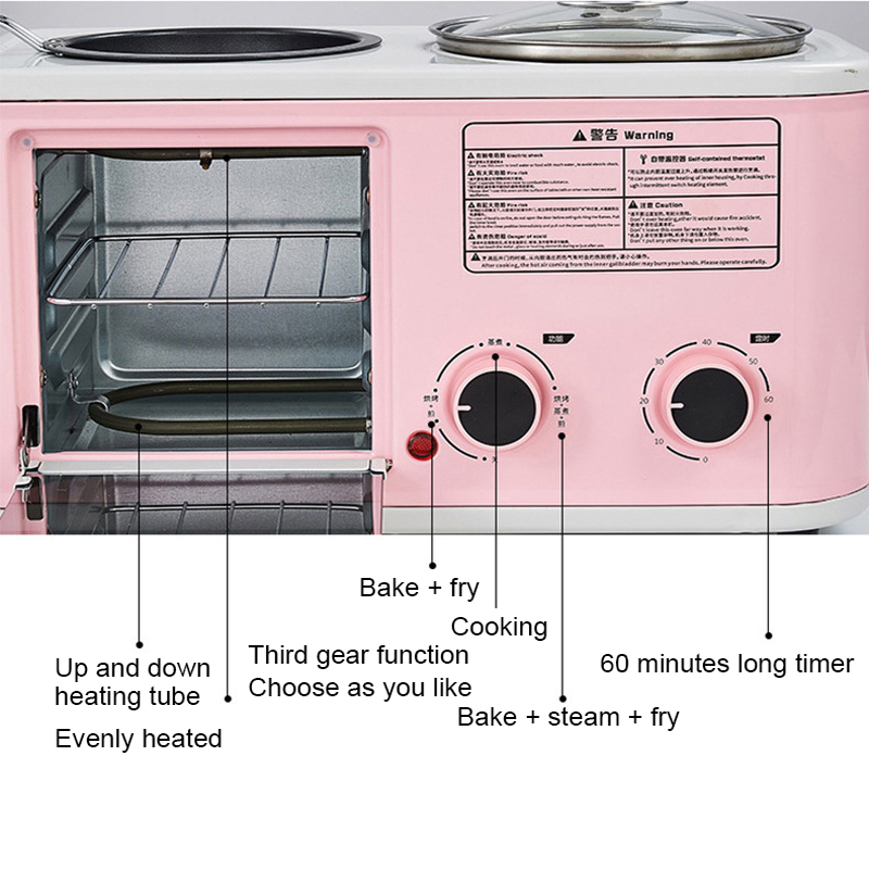 1200W Electric 3 in 1 Household Breakfast Toaster Baking Machine Sandwich Omelette Fry Pan Hot Pot Boiler Food Steamer