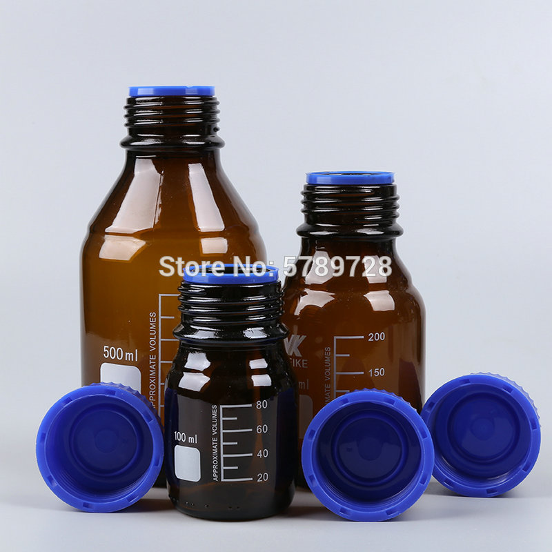 1pcs 100/250/500/1000ml Reagent Bottle Screw Mouth with Blue Cap Brown Amber Glass Medical Lab Chemistry Equipment