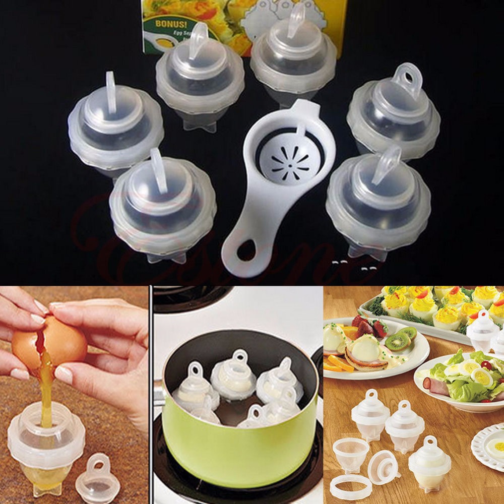 7pcs/set Egg Tool with Separator Hard Boil Egg Cooker Clear Silicone Maker Without Shell Maker Egg Steamer