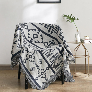 100% Cotton Blankets for Chair Sofa Bed 90x90cm Black Knitted Geometric Printed Towel Blankets Thick Home Decor Throws