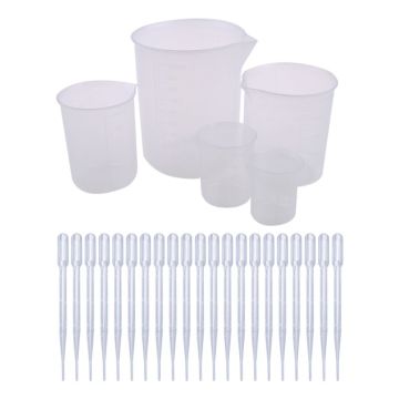 5 Sizes Plastic Beakers Measuring Cups Set Graduated Transfer Pipettes