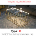 Nordic Rectangular Tea Table With LED Light Creative Single Layer Toughened Glass Desktop Iron Art Leg Modern Living Room Table