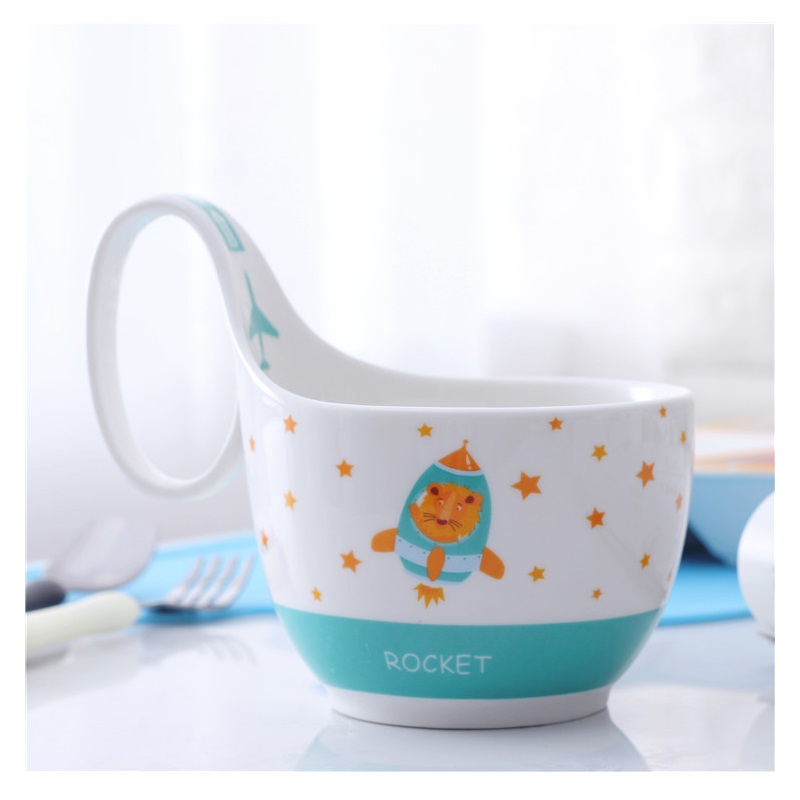 Creative Children's Water Cup Oat Meal Bowl Milk Cup Ceramic Coffee Mug with Cartoon Pattern and Handle 400ml Breakfast Cup