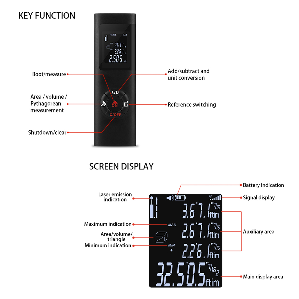 Built-In Battery 40m Indoor Laser Rangefinder LCD Digital Laser Rangefinder Handheld Distance Measuring Meter