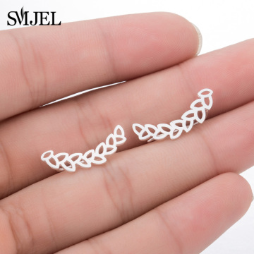 SMJEL Boho Leaf Earrings Ear Crawlers Wedding Jewelry Bridal Leaves Branch Ear Climber Stud Earring Women Bijoux ED280