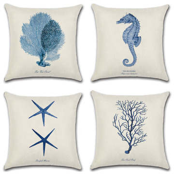 Sea Horse Printed Cushion Cover Cotton Linen Throw Pillowcase for Sofa Marine Starfish Pillow Case Decorative Pillowcases Cover