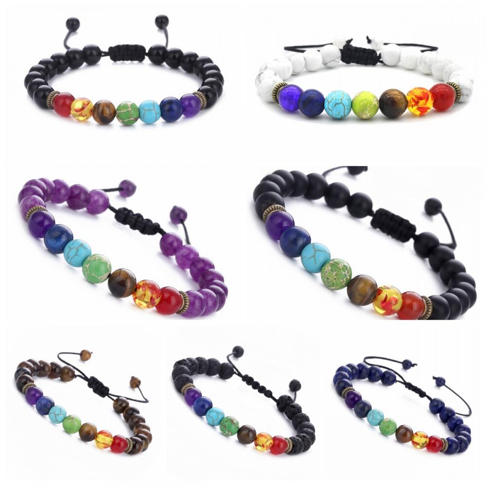 Men's and women's 8mm lava 7 Chakra essential oil diffuser Bracelet braided rope natural stone Yoga bead bracelet bracelet