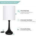 Small Nightstand Table Lamp with White Fabric Lampshade