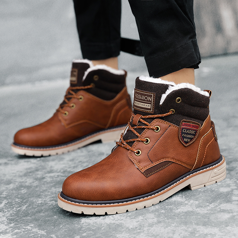 Winter Snow Boots Men Sneakers Genuine Leather Warm Fur Ankle Boots Casual Shoes Men's Military Tactical Work Boots Cowboy Botas