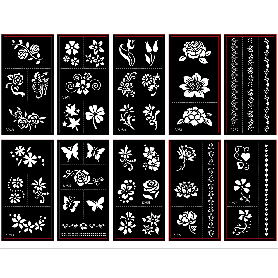 20pcs/Lot Henna Tattoo Stencils For Body Painting, Mehndi Indian Template Flower Hand Henna Glitter Airbrush Tattoo Stencil