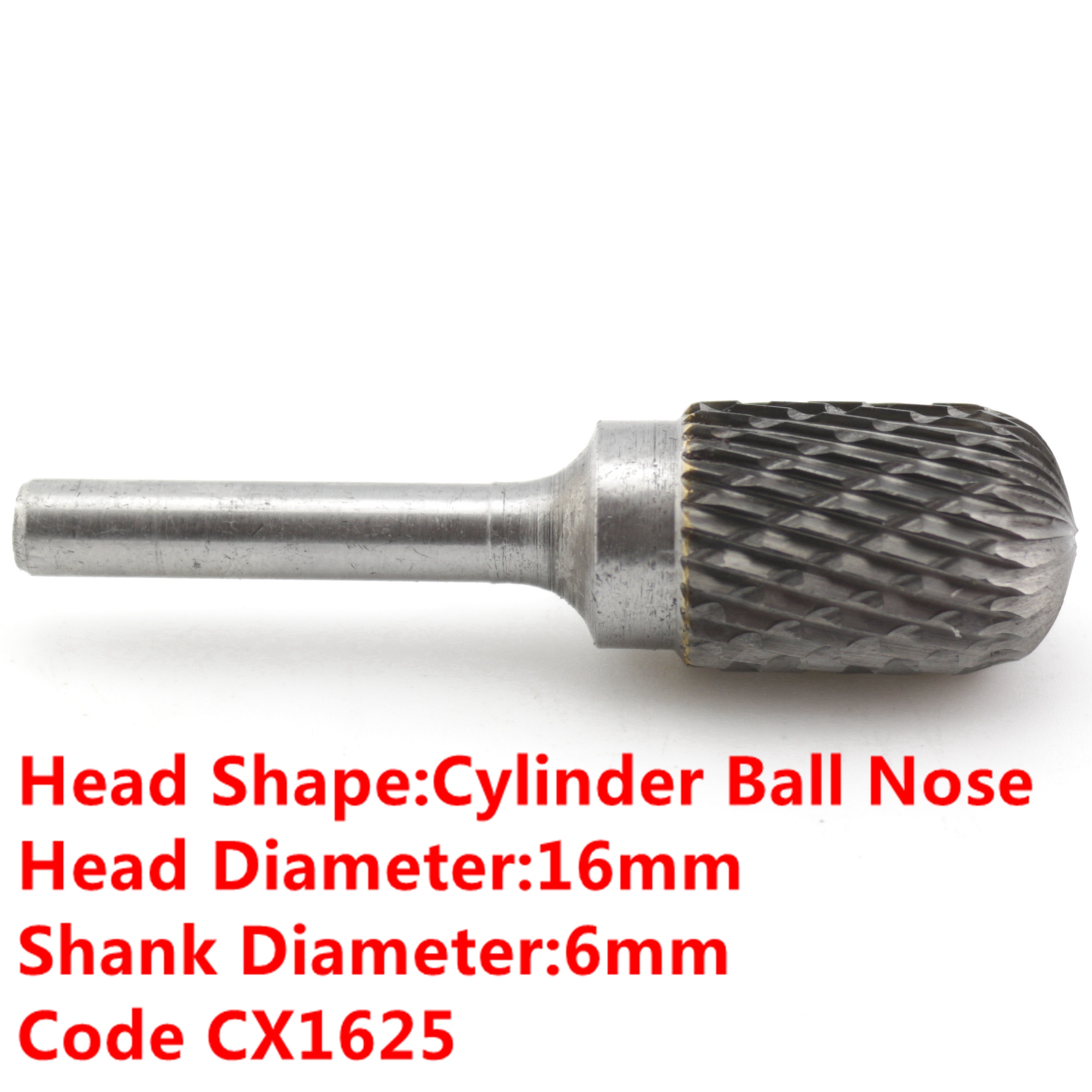 6mm Shank x 8 10 12 14 16 mm Head Shape CYLINDER BALL NOSE Tungsten Steel Solid Carbide Burrs Rotary Tool Drill Bit Dbl End Cut