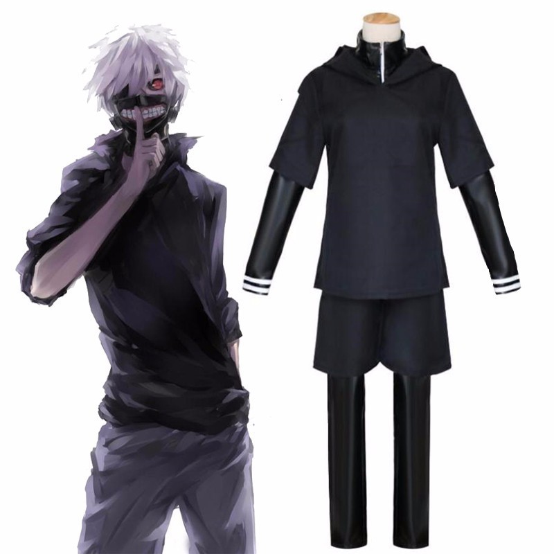 JP Anime Tokyo Ghoul Ken Kaneki Cosplay Costume Full Set Black Leather Fight Uniform Women Men Halloween Costume With Mask Wig