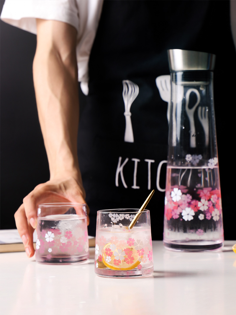 Colour Changing Cherry Cup Cold Water Kettle And Cup Set Home Drink Pot Juice Glass Bottle Pink Water Cup Household Drinkware
