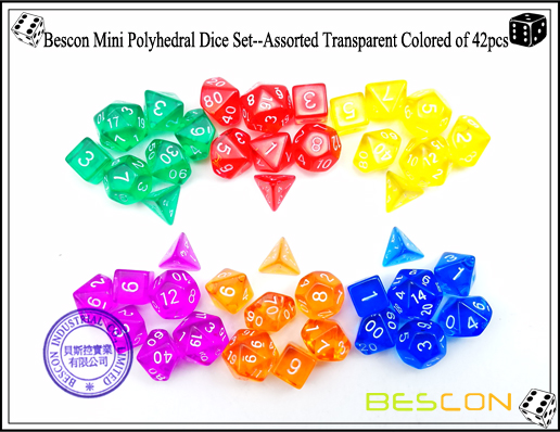 Bescon Mini Polyhedral Dice Set--Assorted Transparent Colored of 42pcs-2