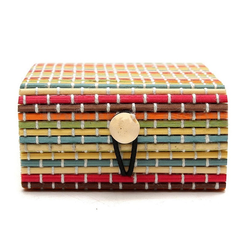 1PC Cute Bamboo Wooden Ring Necklace Earrings Case Makeup Case Holder 11 Colors Cute Jewelry Box Storage Organizer