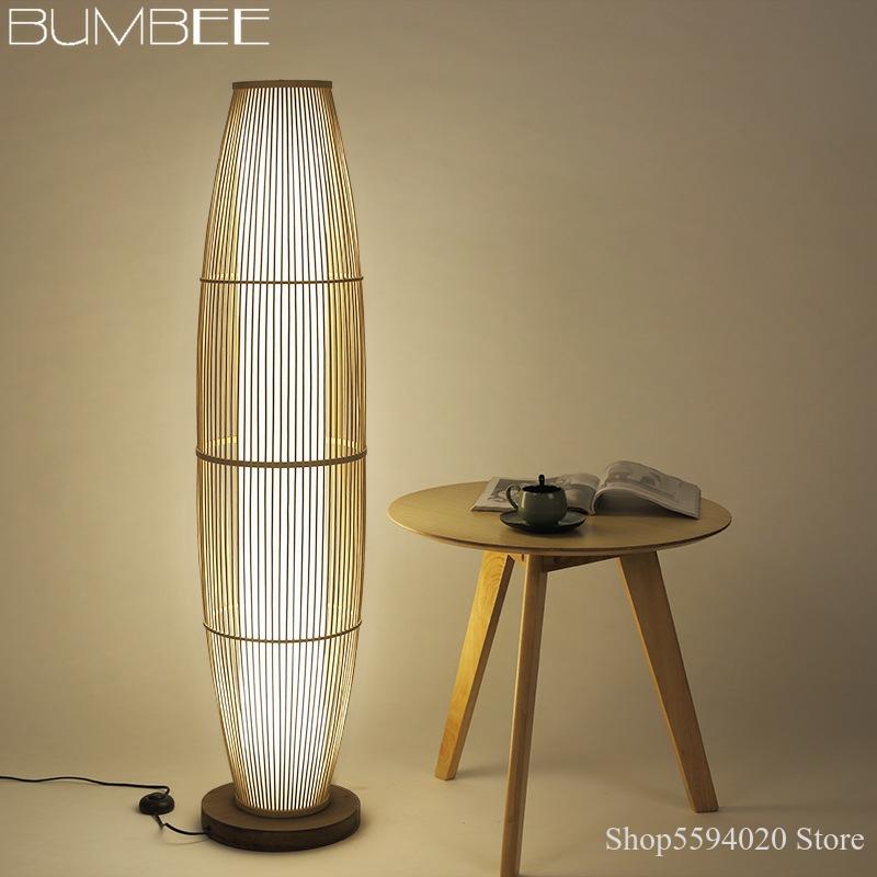 New Chinese Creative Bamboo Floor Lamp Modern Living Room Minimalist Floor Lamp Bamboo Floor Lamp Wood Flooring Standing Lamp