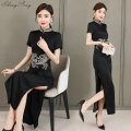 Ladies Chinese Clothing Satin Silk Cheongsam China Style Elegant Daily Traditional Dress Mandarin Collar Long Qipao V1890